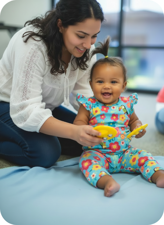 A group of babies and parents enjoying class activities.