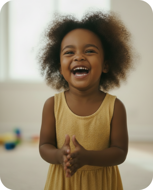 A smiling baby participating in a music class.